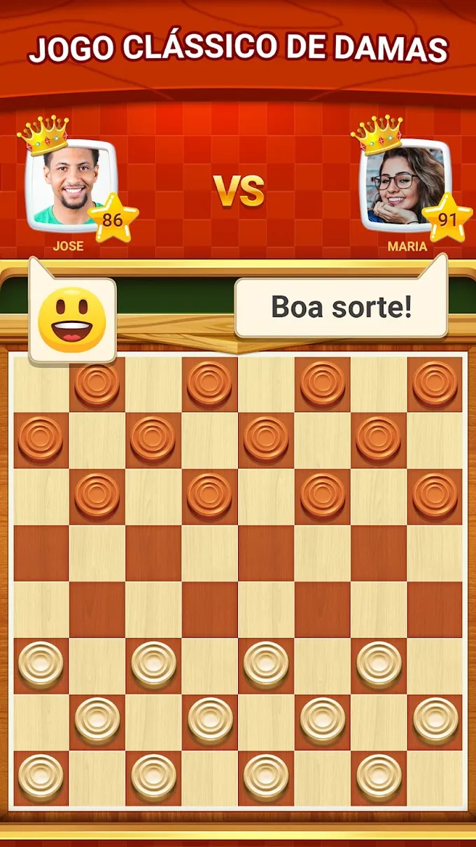 Tabuleiro de damas com peças claras e escuras a meio de uma partida