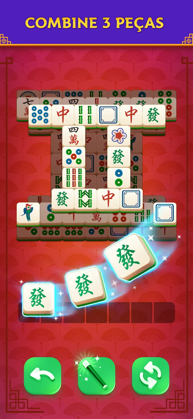 Muralha de mahjong da Tile Dynasty com peças em três camadas