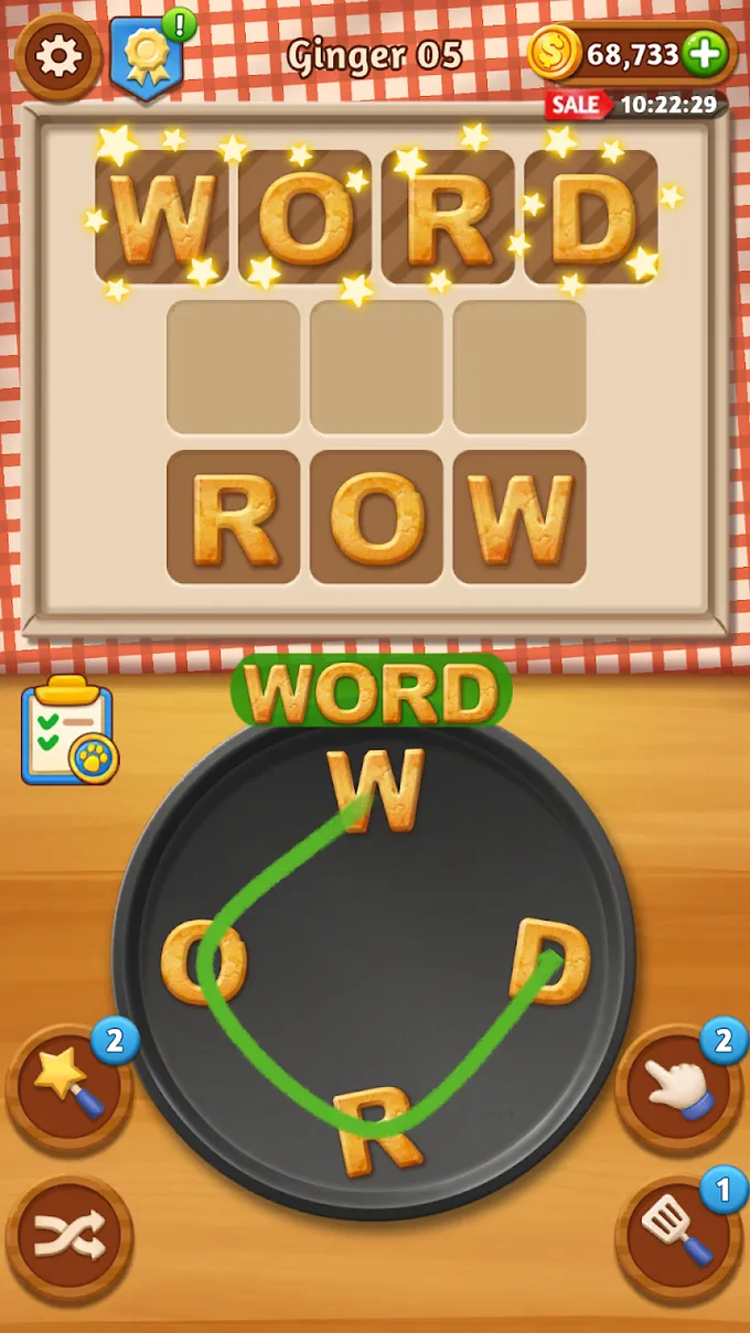 Bandeja de letras do Word Cookies com seis bolachas