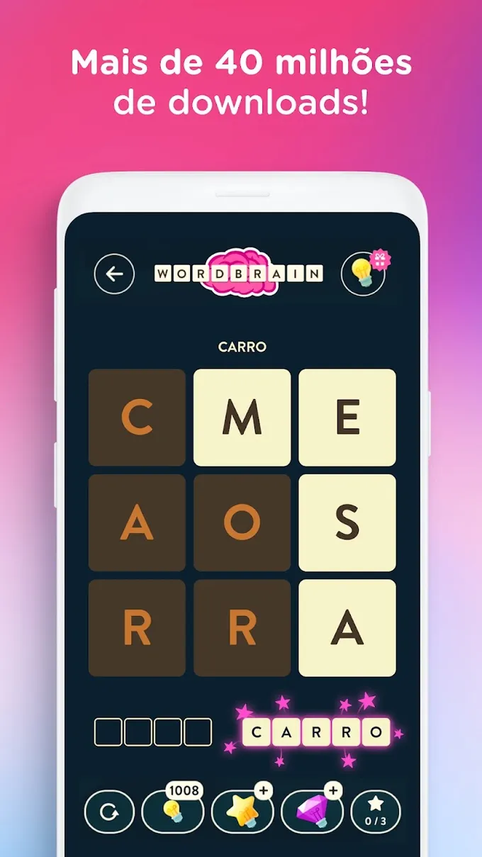 Quadro de letras do WordBrain com quatro linhas por resolver